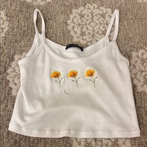 NWOT Brandy Melville White Camisole with Orange Floral Embroidery